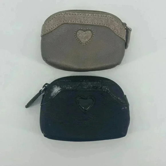 Lot Of 2 Brighton Heart Black & Tan Leather Change Purse Coin Zipper Pouch *READ - Picture 1 of 14